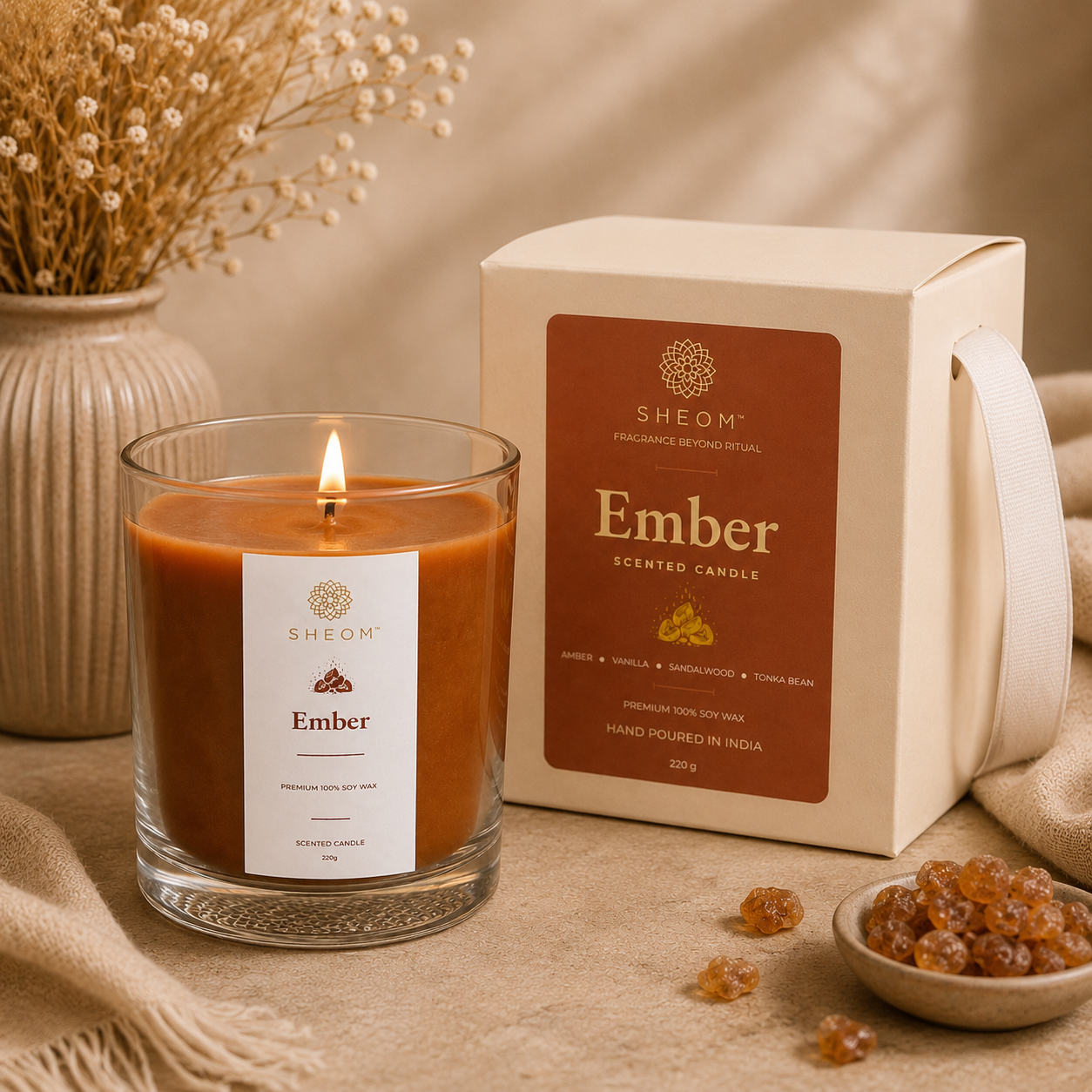 Ember – Amber, Vanilla, Sandalwood & Tonka Bean Scented Candle